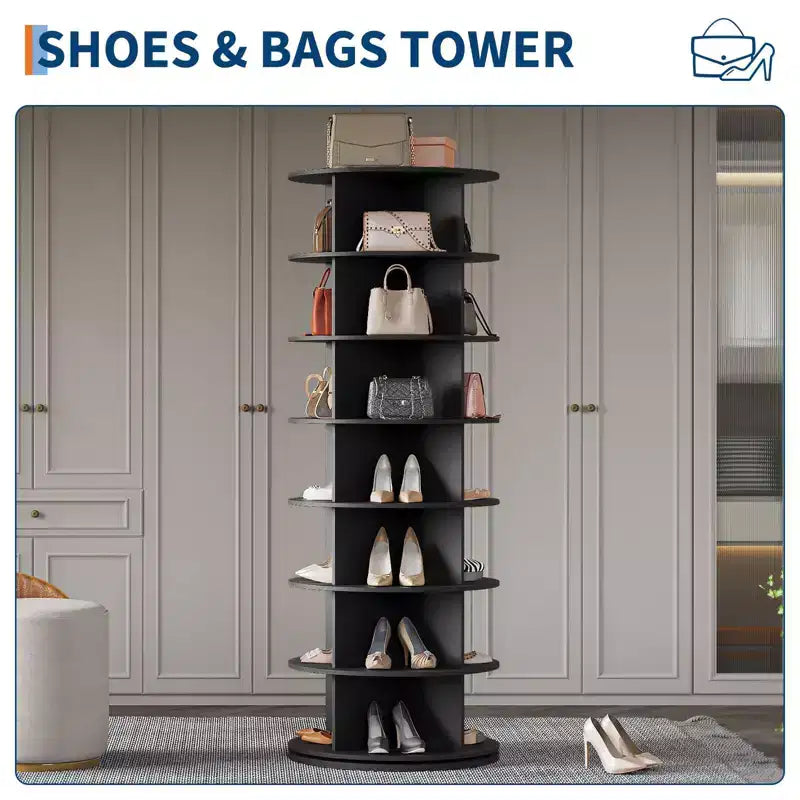 Tour à chaussures rotative à 7 niveaux, Organisateur de chaussures tournant autoportant, Présentoir à chaussures vertical rotatif à 360°, Étagère de rangement ronde pour chaussures