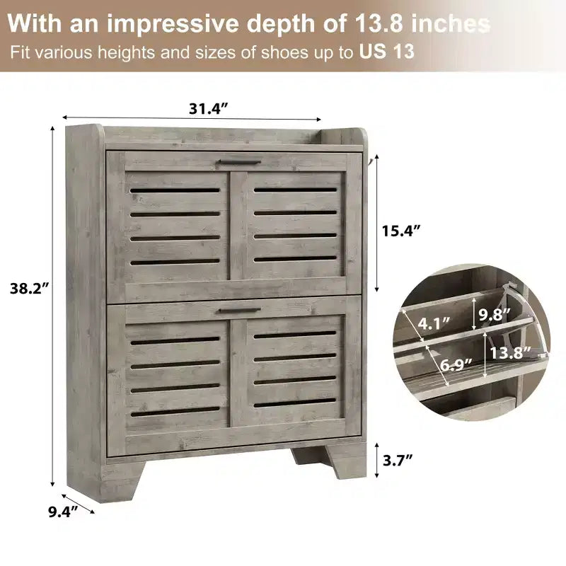Meuble à chaussures avec 2 tiroirs basculants, meuble de rangement à chaussures mince autoportant et caché avec crochets pour le foyer, le couloir, le garage