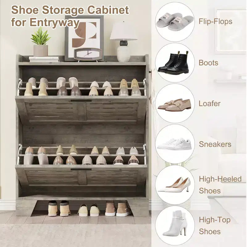 Meuble à chaussures avec 2 tiroirs basculants, meuble de rangement à chaussures mince autoportant et caché avec crochets pour le foyer, le couloir, le garage