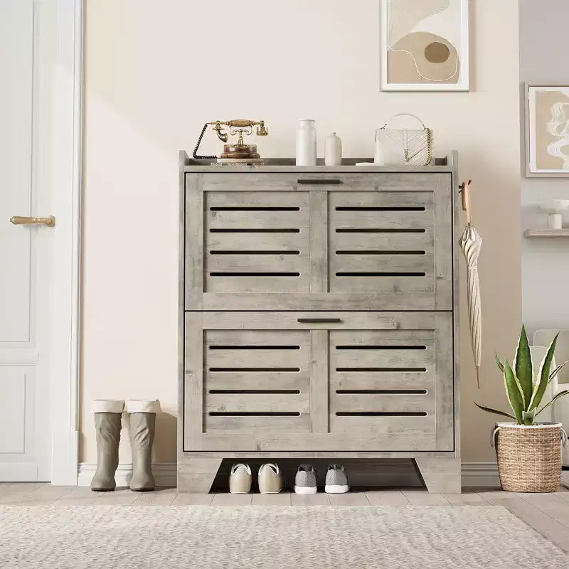 Meuble à chaussures avec 2 tiroirs basculants, meuble de rangement à chaussures mince autoportant et caché avec crochets pour le foyer, le couloir, le garage