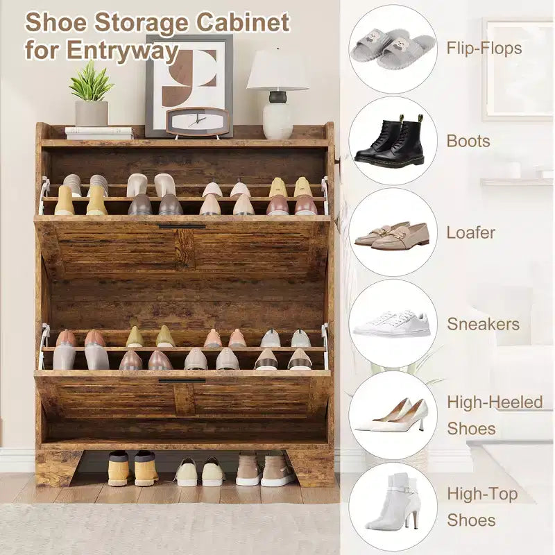 Meuble à chaussures avec 2 tiroirs basculants, meuble de rangement à chaussures mince autoportant et caché avec crochets pour le foyer, le couloir, le garage
