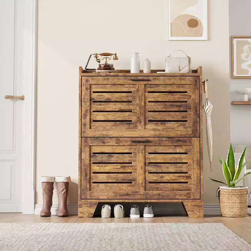 Meuble à chaussures avec 2 tiroirs basculants, meuble de rangement à chaussures mince autoportant et caché avec crochets pour le foyer, le couloir, le garage